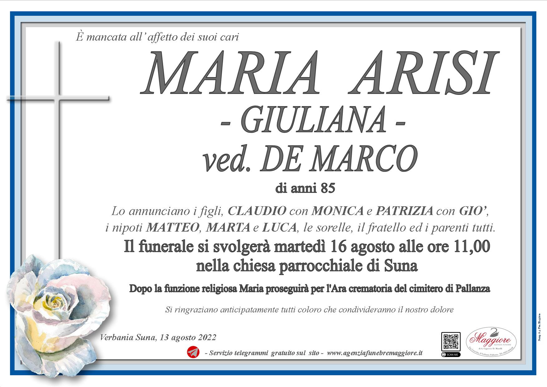 Maria  – Giuliana – Arisi ved. De Marco
